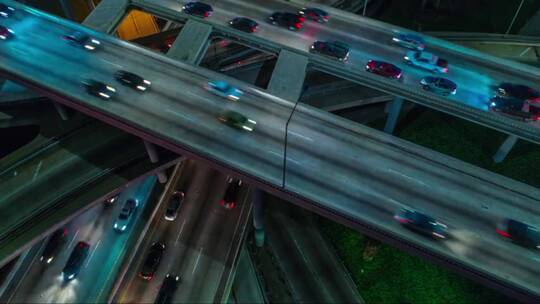夜间交通繁忙的高速公路电影城市空中延时
