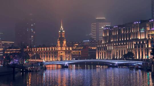 上海四川路桥梁灯光秀与苏州河城市生态美景视频素材模板下载