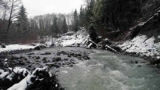 山，冬天，雪，树