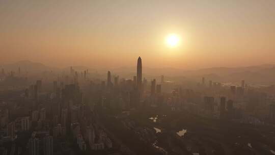 深圳平安大厦地标日出航拍