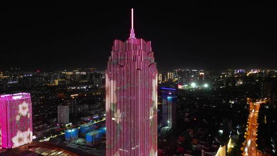 河北保定城市夜景万博广场夜景航拍