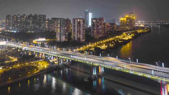 城市建筑容奇大桥夜景延时实拍视频