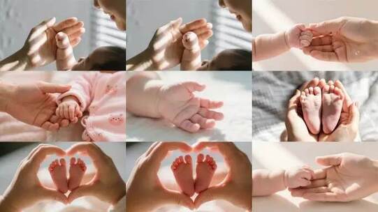 母亲与婴儿小手互动的温馨瞬间高清在线视频素材下载