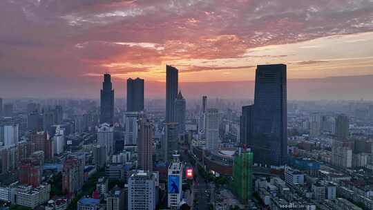 无锡城市航拍城市无锡市中心日落晚霞视频素材模板下载