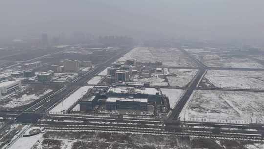 航拍城市雪景 石家庄 交通