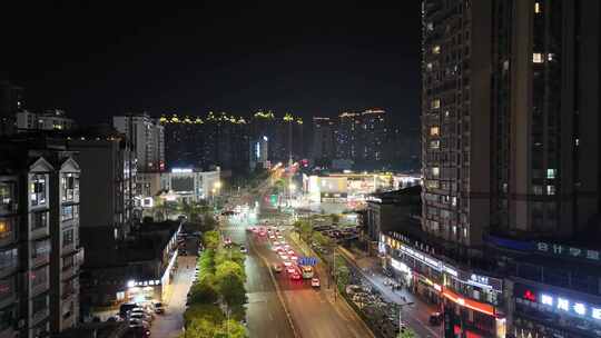 航拍四川自贡南悦里夜景