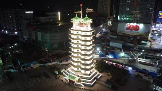 航拍郑州二七纪念塔夜景