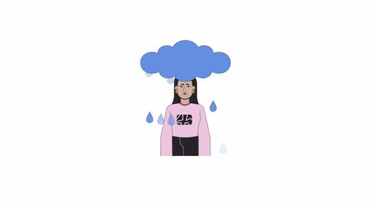 中东女人头上的雨云线2D角色动画