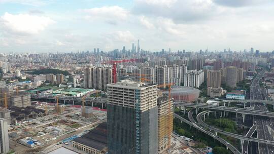 航拍上海城市发展建设，高架桥视频素材模板下载