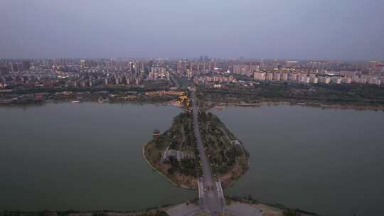 河南商丘古城夜景灯光航拍