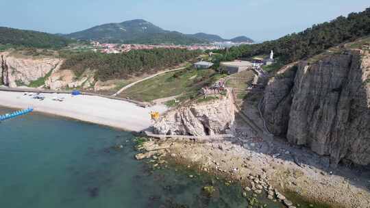 山东长岛九丈崖大海海洋悬崖焦石岛屿航拍