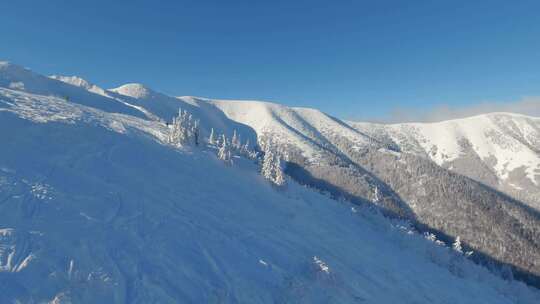 冰冻阿尔卑斯山滑雪度假村全景冬季