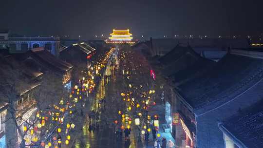 河南商丘古城雪景夜景航拍