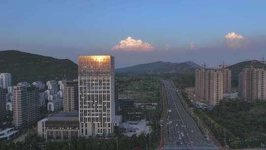 航拍枣庄地区写字楼集中区域原素材