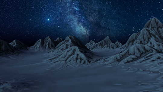 夜晚的山脉地形与夜空3D渲染