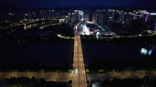 江西宜春城市夜幕降临晚霞夜景航拍