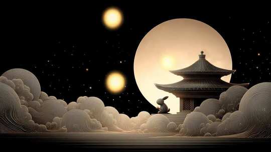 唯美中秋月夜玉兔宫殿祥云