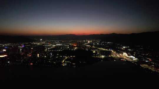 广东肇庆夜幕降临晚霞火烧云夜景航拍