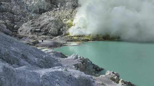 HDR印尼爪哇岛伊真火山湖泊航拍自然风光