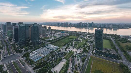 大气绝美杭州钱江世纪城火烧云转夜景延时