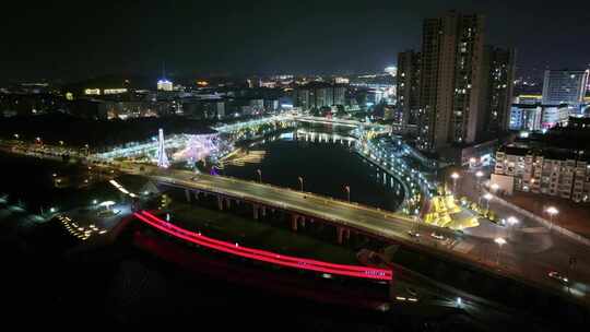 江西九江市武宁县庐山西海湾城市夜景航拍