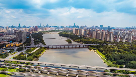 辽宁沈阳南京桥工农桥浑河城市风景航拍