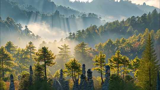 黄山迎客松日出云海风景黄山航拍宣传片ai