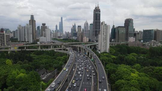 上海延安高架桥最新航拍原素材视频素材模板下载