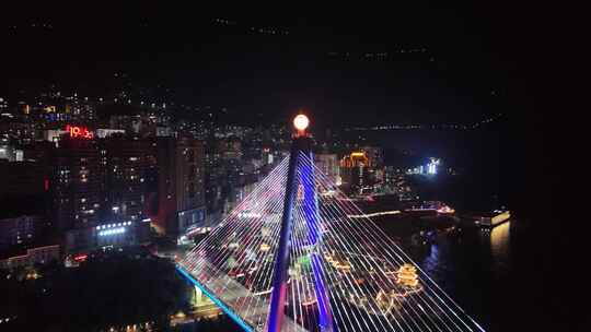 湖北省巴东县长江大桥 夜景 高精度 航拍