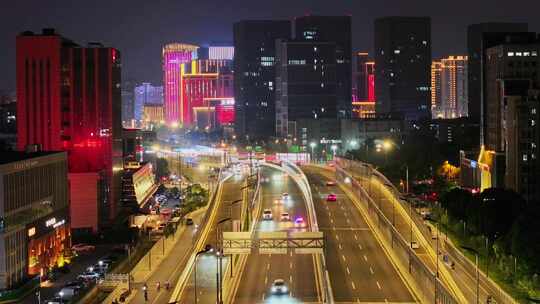 航拍五彩世界扬州西区快速路华城科技夜景视频素材模板下载