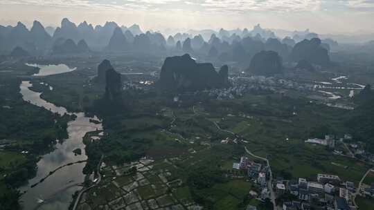 桂林山水城市鸟瞰全景