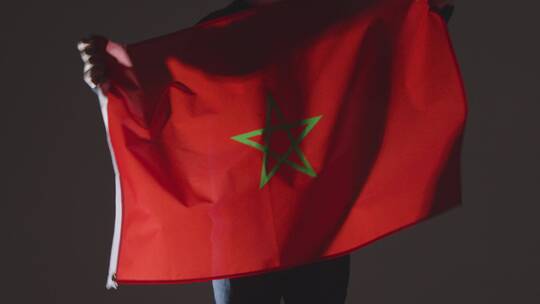 球迷下挥舞摩洛哥国旗的特写镜头视频素材模板下载