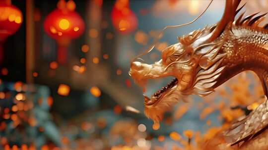 闪光金色中国龙动态背景艺术视频背景金龙