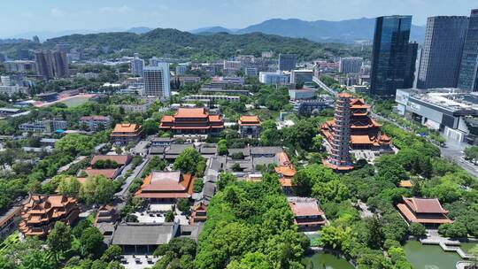 福州西禅古寺航拍寺庙古建筑城市景观风景