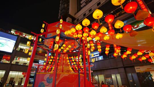 步行街夜景夜市灯笼花灯正月十五灯展