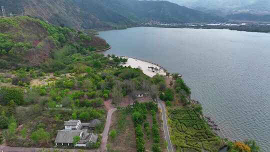 航拍大凉山西昌邛海公园青龙寺