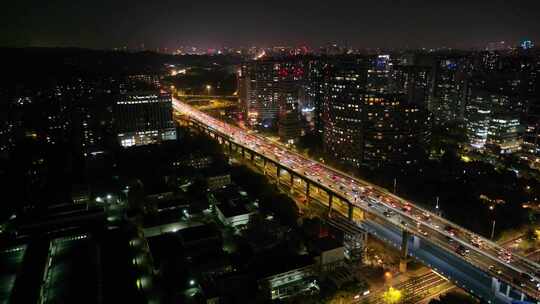 杭州钱塘江复兴大桥夜晚夜景航拍车流交通浙