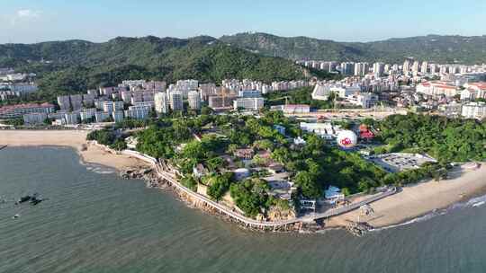 厦门胡里山炮台航拍海岸线风光海边城市景观