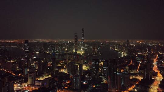 上海天际线凌晨环绕航拍