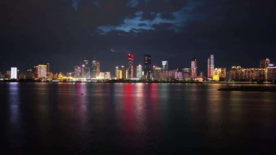 江西南昌赣江红谷滩滕王阁双子塔商务区夜景