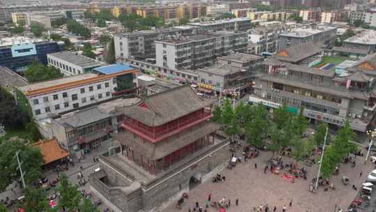 河北邢台城市风光步行街清风楼航拍