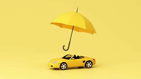 豪车和黄色的雨伞保护伞主题