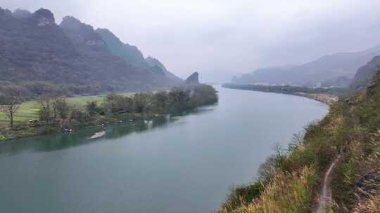 航拍广东清远阳山连江流域乡村田园风光