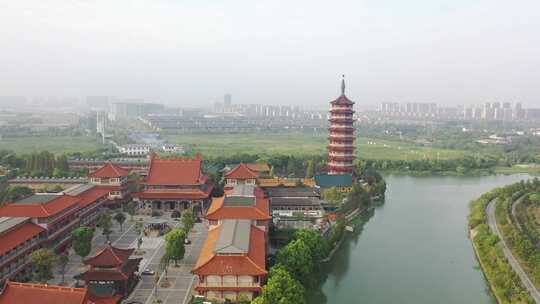 高旻寺三汊河畔的古建筑群航拍全景