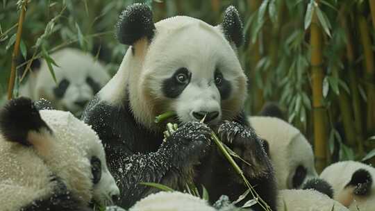 呆萌的大熊猫吃竹子国宝ai素材原创
