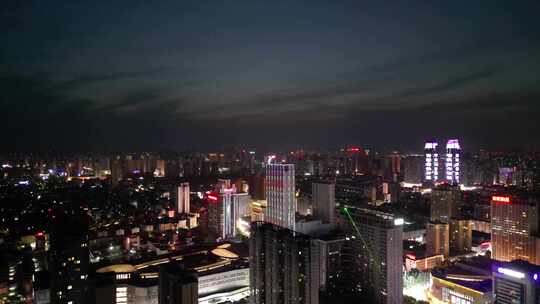 航拍安徽宿州夜景宿州国购广场苏宁广场夜景