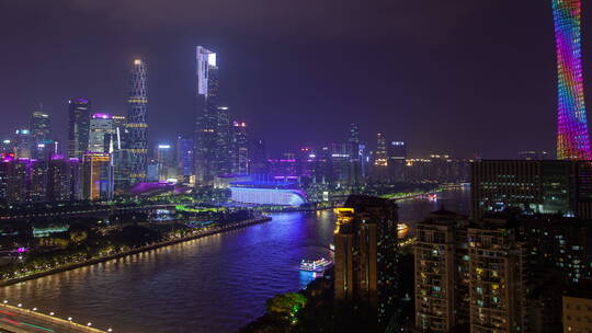 广州夜间城市空中景观