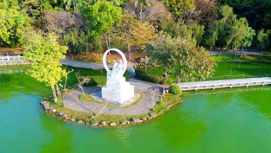 惠州西湖百花洲雕像大景