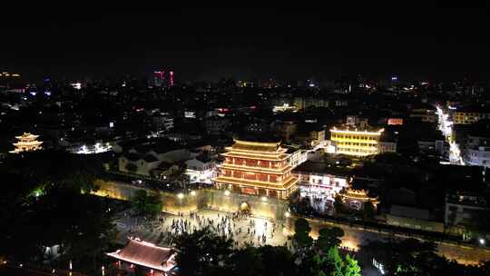 广东潮州古城广济门城楼夜景航拍