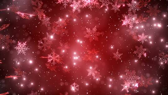 4K雪花粒子飘落新年贺卡制作红色背景1